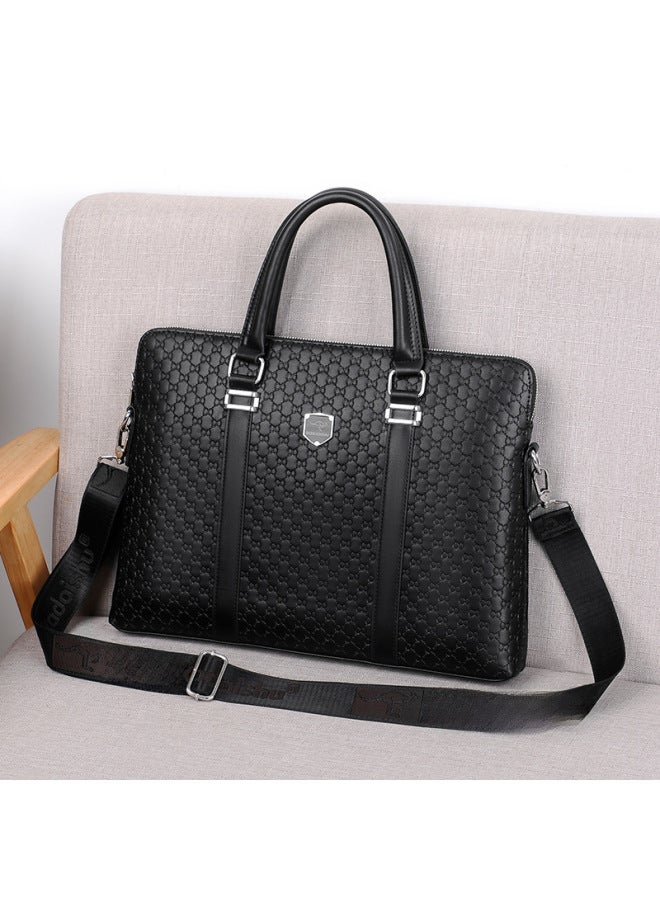 Men's Bag Men's Bag Portable Large Capacity Multifunctional Briefcase Men's Business Shoulder Bag Leather Casual Satchel-Color:Dark Brown - Image 3