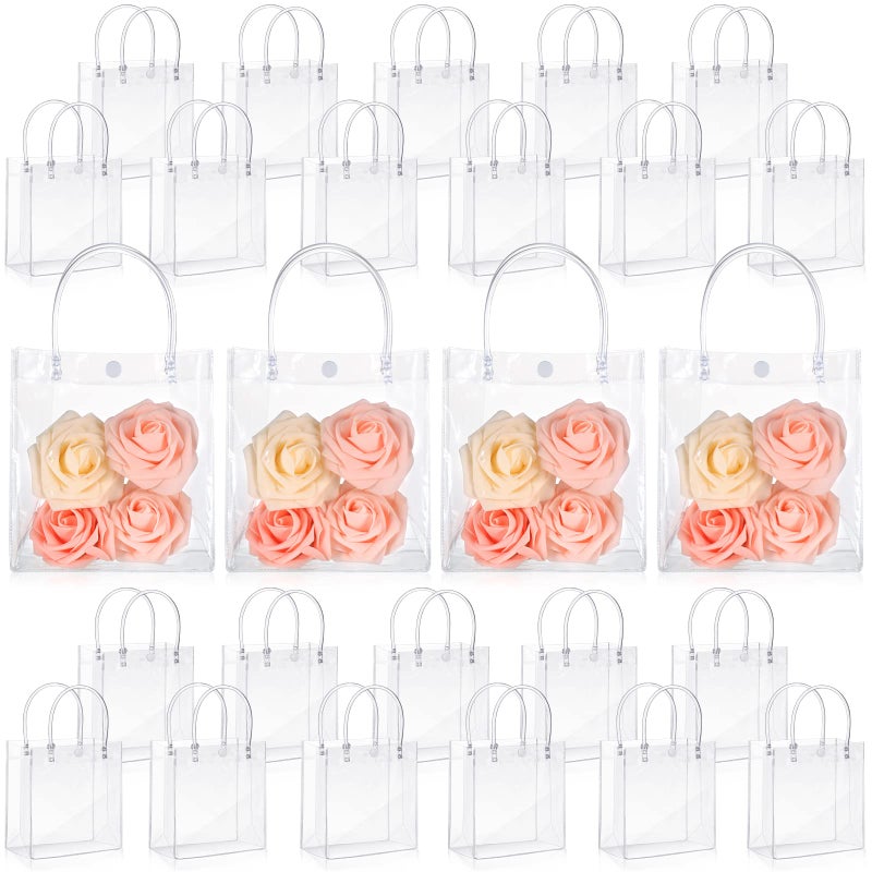 LEIFIDE 50pcs Clear Plastic Gift Bags with Handles PVC Reusable Transparent Totes Bags for Goodie Candy School Birthday Party59 x 63 x 28 Inch