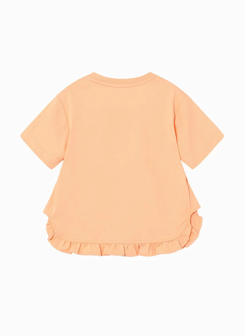 بالابالا Kids Girl Round v-neck short-sleeved T-shirt