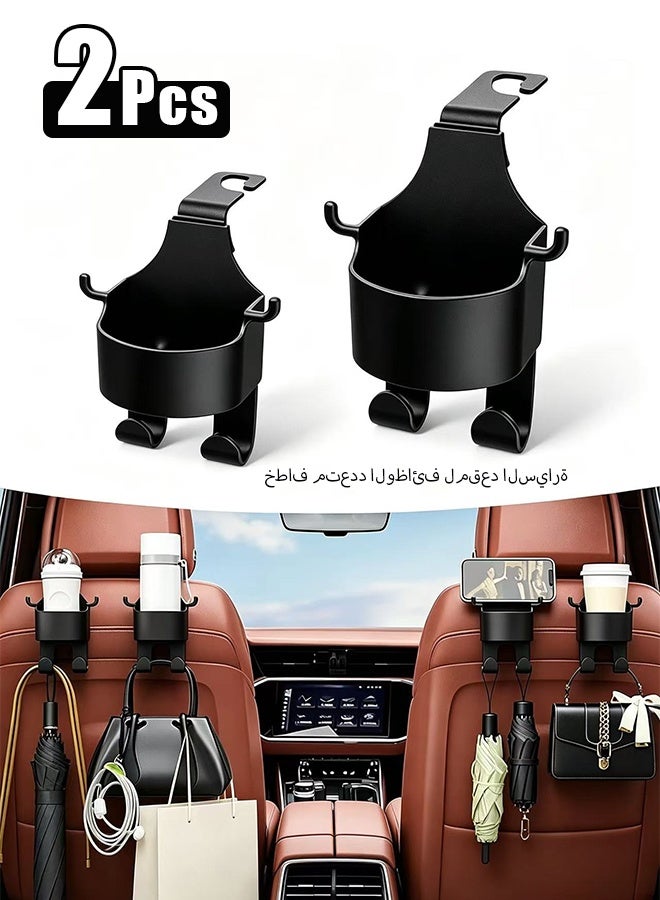 Car Hook and Backseat Cup Holder 2 Pack Multi-functional Hook for Car Seat Back Universal Car Headrest Hook Seat Cup Cup Holder with Hooks for Car - Image 1