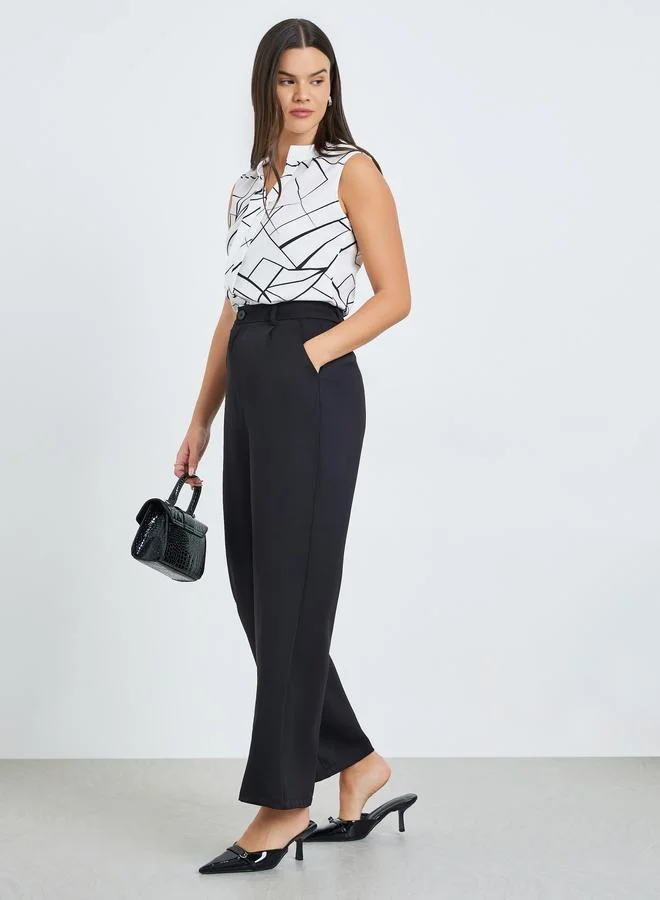 Take Two Black Solid Straight Leg Trousers