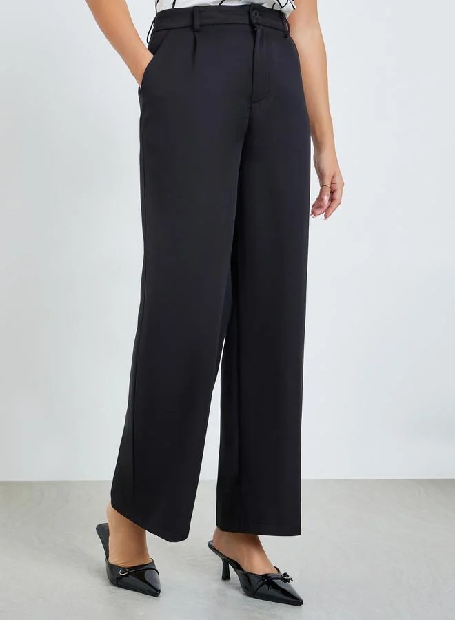Take Two Black Solid Straight Leg Trousers