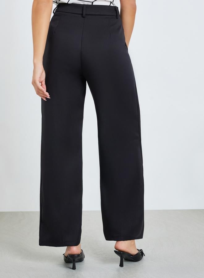 Take Two Black Solid Straight Leg Trousers - Image 4