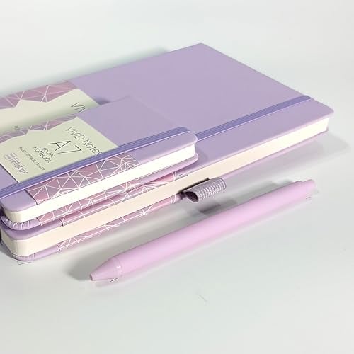 Kitabby | VIVID Notes Combo | A5 Size Hard Bound Notebook with Elastic Band & Pen Loop (Includes Pen,192 Pages-80 GSM) & A7 Pocket Size Notebook (128 Pages-70 GSM) | Natural Shade Paper | Polymer Coated Paper Cover Material – (Lilac) - Image 2