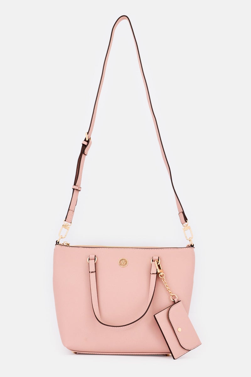 ANNE KLEIN Women Brand Logo satchel Bag With Card Pouch, Rose - Image 1