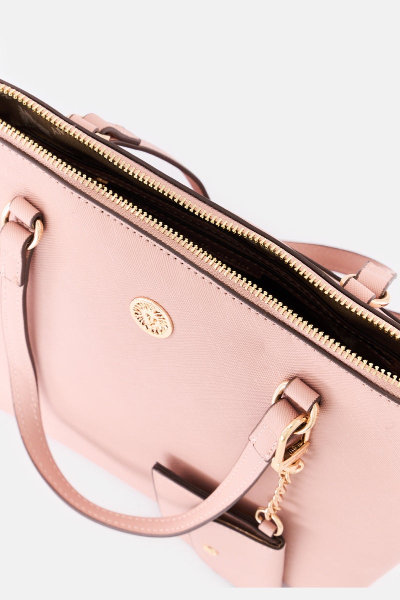 ANNE KLEIN Women Brand Logo satchel Bag With Card Pouch, Rose - Image 3