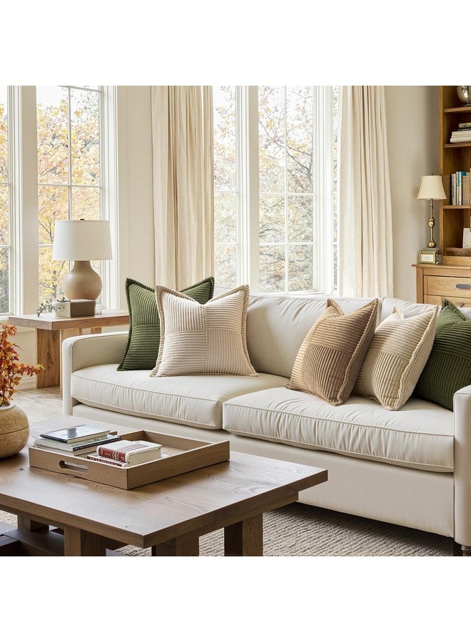 MIULEE أغطية وسائد ميولي من قماش الكوردuroy مع مجموعة من 2 أغطية وسائد ناعمة للغاية بتصميم بوهيمي مخطط، وسائد ربيعية زخرفية للكنبة، حجم 20x20 بوصة، بيج - Image 3