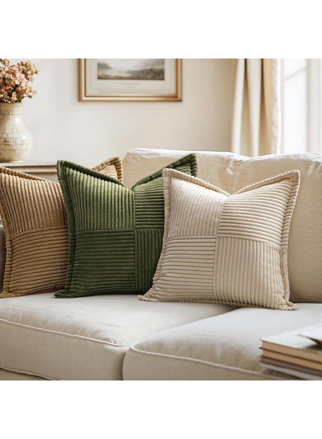 MIULEE أغطية وسائد ميولي من قماش الكوردuroy مع مجموعة من 2 أغطية وسائد ناعمة للغاية بتصميم بوهيمي مخطط، وسائد ربيعية زخرفية للكنبة، حجم 20x20 بوصة، بيج - Image 1