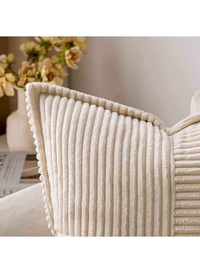 MIULEE أغطية وسائد ميولي من قماش الكوردuroy مع مجموعة من 2 أغطية وسائد ناعمة للغاية بتصميم بوهيمي مخطط، وسائد ربيعية زخرفية للكنبة، حجم 20x20 بوصة، بيج - Image 4