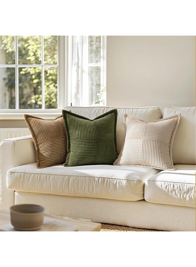 MIULEE أغطية وسائد ميولي من قماش الكوردuroy مع مجموعة من 2 أغطية وسائد ناعمة للغاية بتصميم بوهيمي مخطط، وسائد ربيعية زخرفية للكنبة، حجم 20x20 بوصة، بيج - Image 2