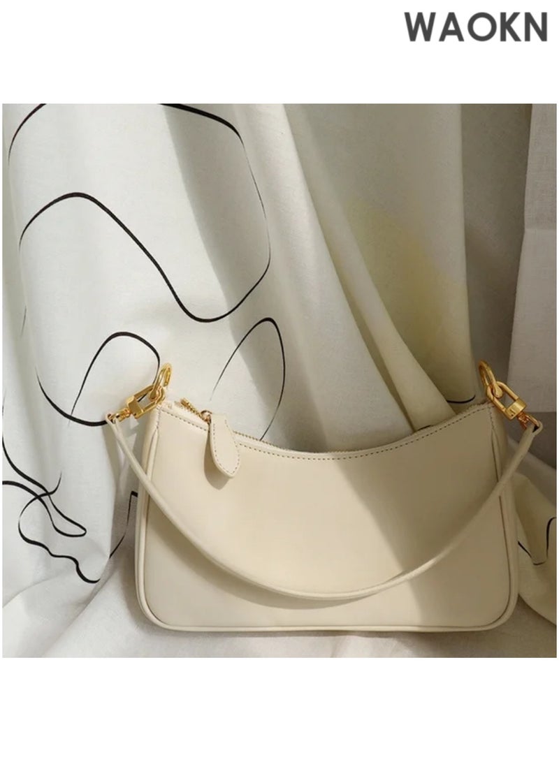 WAOKN Retro Women Solid Color Zipper Phone Bag Clutch Tote Handbags with 2 Removable Straps and Zipper Closure Crossbody Bags Shoulder Purse Handbag for Women - White - Image 5