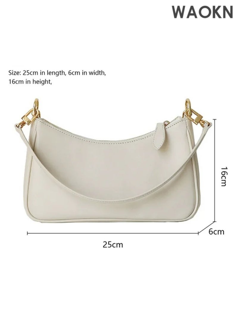 WAOKN Retro Women Solid Color Zipper Phone Bag Clutch Tote Handbags with 2 Removable Straps and Zipper Closure Crossbody Bags Shoulder Purse Handbag for Women - White - Image 1