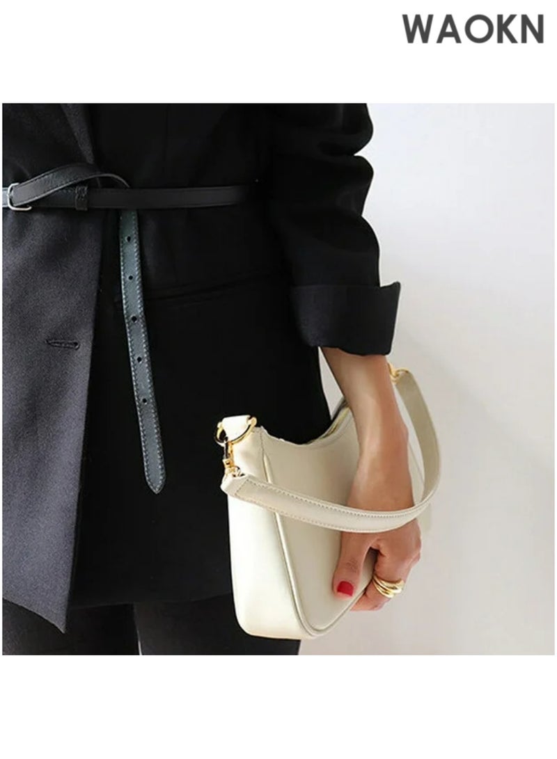 WAOKN Retro Women Solid Color Zipper Phone Bag Clutch Tote Handbags with 2 Removable Straps and Zipper Closure Crossbody Bags Shoulder Purse Handbag for Women - White - Image 3