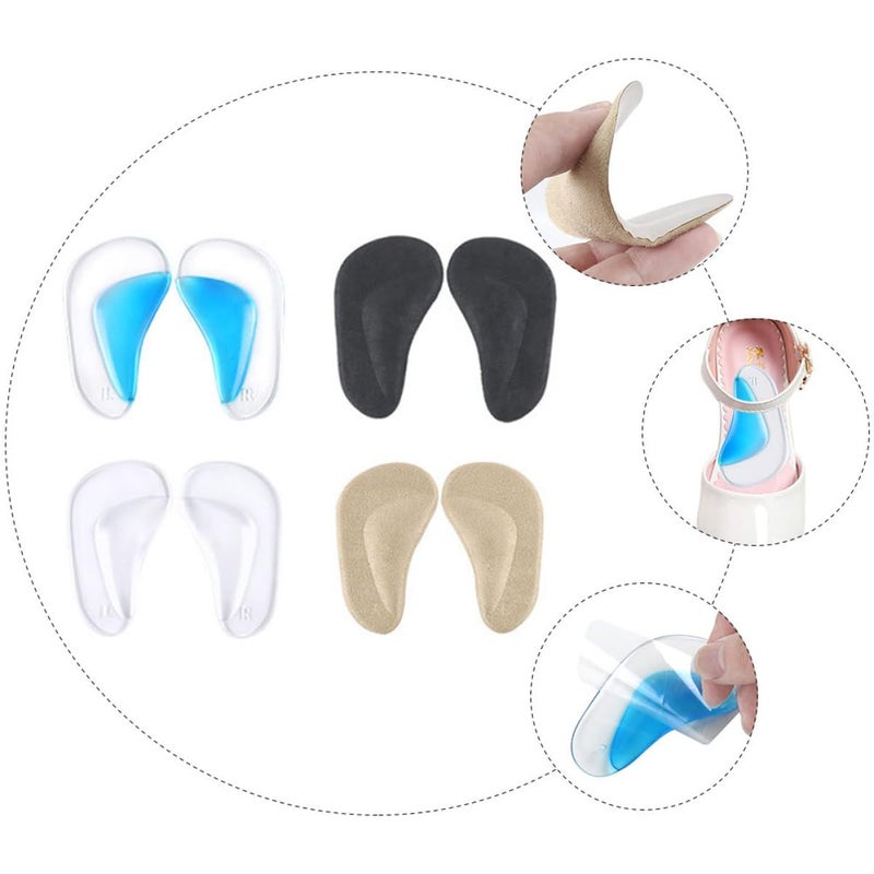 Flatfoot Correction Gel Insoles 4 Pairs Blue Apricot Black Adhesive Arch Support - Image 4