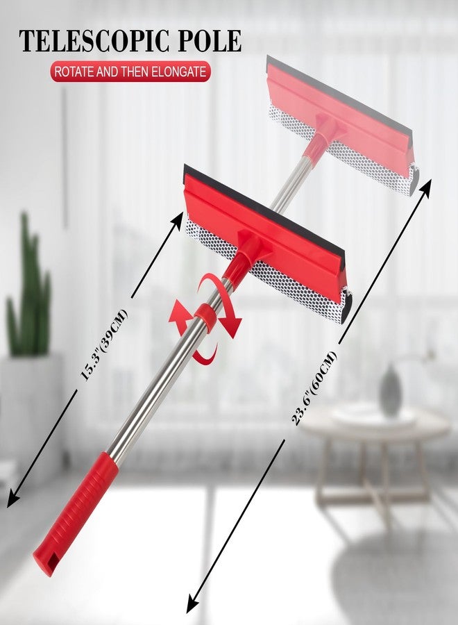 Conliwell Window Squeegee with 15.7"-27.5" Retractable Stainless Steel Handle, 2-in-1 Windshield Cleaner Tool for Cars, Trucks, Glass Doors, Shower Glass, Outdoor Windows – Window Cleaner (Red) - Image 2