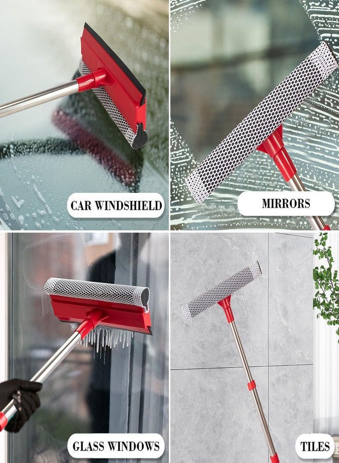 Conliwell Window Squeegee with 15.7"-27.5" Retractable Stainless Steel Handle, 2-in-1 Windshield Cleaner Tool for Cars, Trucks, Glass Doors, Shower Glass, Outdoor Windows – Window Cleaner (Red) - Image 3