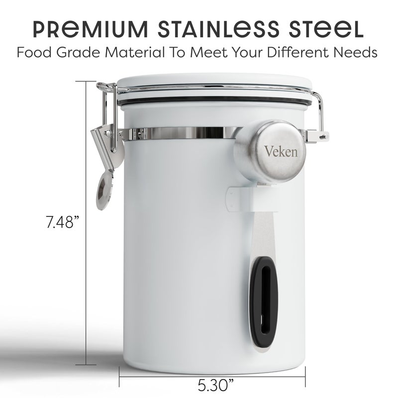 Veken Coffee Canister with Window, Easter Gifts Airtight Stainless Steel Container with Lids, Home Kitchen Food Storage Jars for Grounds, Beans, Tea, Flour, Cereal, Sugar, Basket, Scoop, 22OZ, White - Image 3