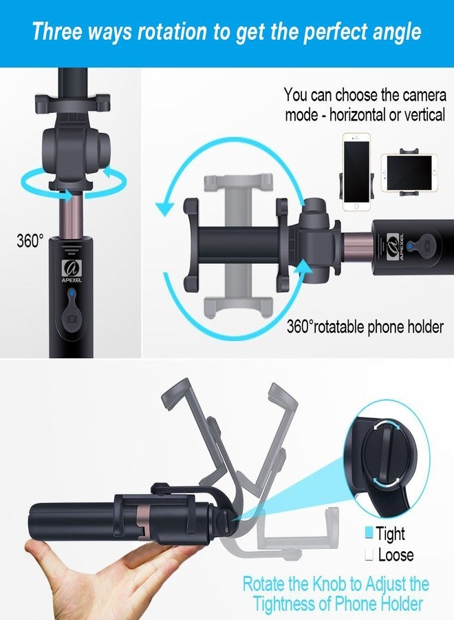 APEXEL 2-in-1 Extendable Selfie Stick Monopod Tripod Stand with Wireless Remote Shutter for iPhone 16/15/14/13/12/11/X Pro Max, Samsung and Most Smartphone - Image 5