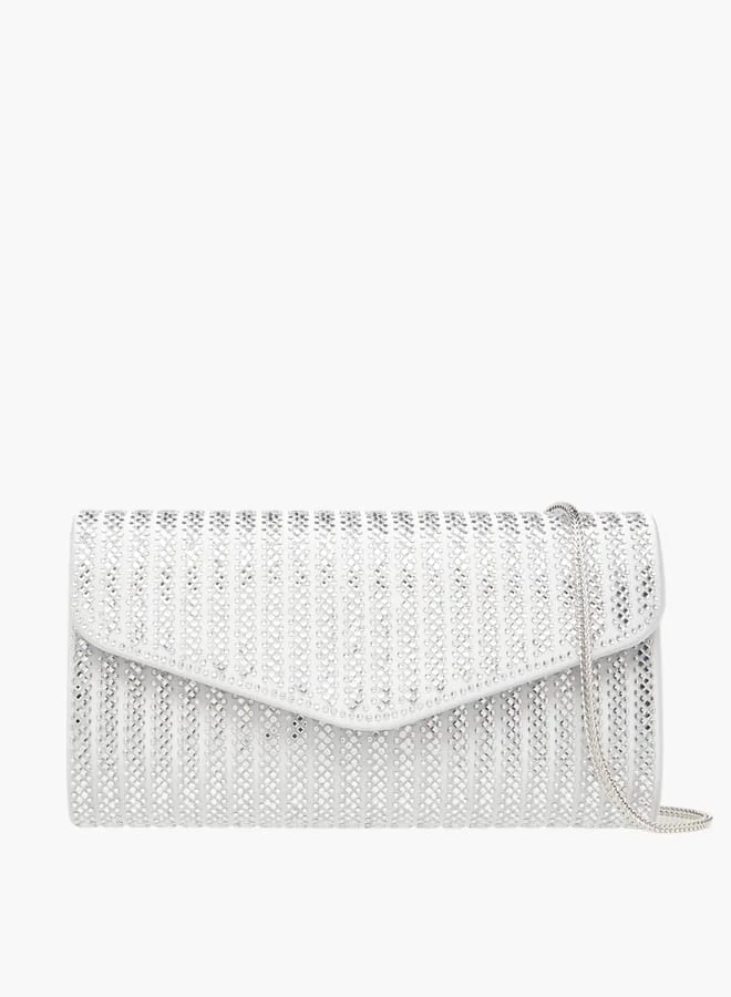 Celeste Women Embellished Clutch with Detachable Chain Strap and Flap Closure