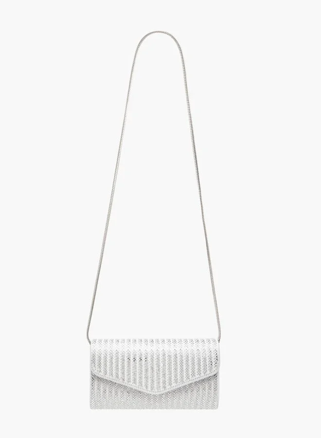 Celeste Women Embellished Clutch with Detachable Chain Strap and Flap Closure