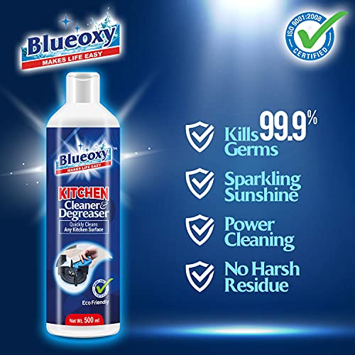BLUEOXY High-Performance Kitchen Cleaner & Degreaser - QTY2 | Grease Remover | Oil Stain Remover for Kitchen | Chimney Cleaner | Glass Stove Top Cleaners| Ecological Formulation | 500ML - Image 4