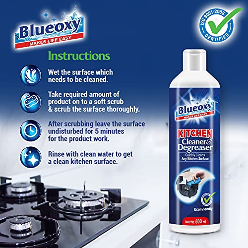BLUEOXY High-Performance Kitchen Cleaner & Degreaser - QTY2 | Grease Remover | Oil Stain Remover for Kitchen | Chimney Cleaner | Glass Stove Top Cleaners| Ecological Formulation | 500ML - Image 3
