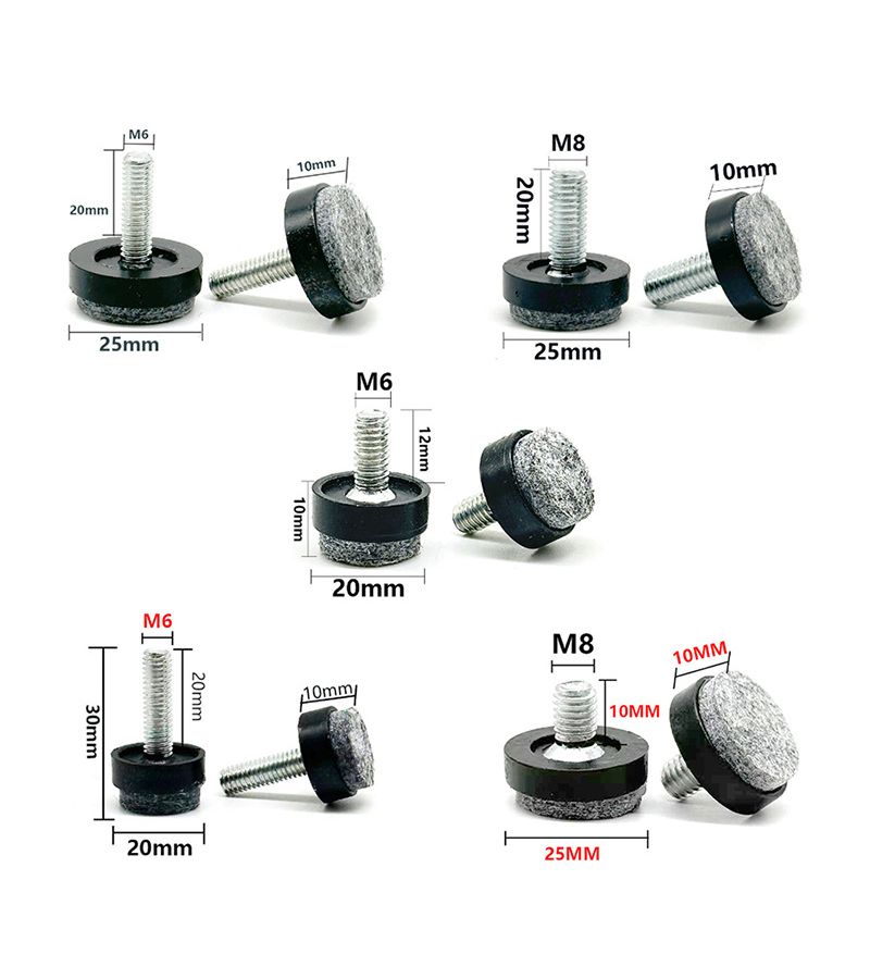 8 Pcs Brown M6x25mm Felt Adjustable Round Furniture Leveling Feet Screws Anti Slip Chair Table Cabinet Leg Balance Pads - Image 2