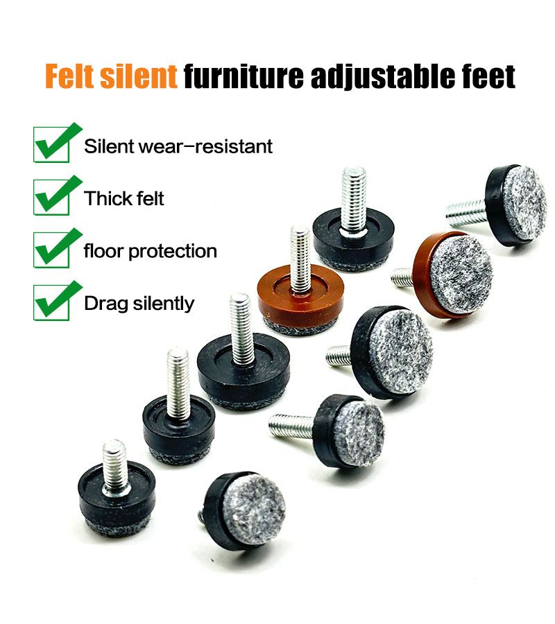 8 Pcs Brown M6x25mm Felt Adjustable Round Furniture Leveling Feet Screws Anti Slip Chair Table Cabinet Leg Balance Pads - Image 3