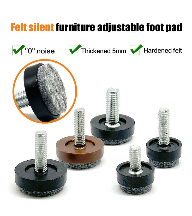 8 Pcs Brown M6x25mm Felt Adjustable Round Furniture Leveling Feet Screws Anti Slip Chair Table Cabinet Leg Balance Pads - Image 5