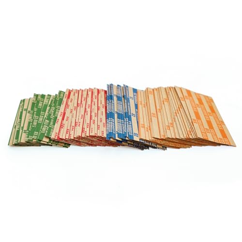 L LIKED 300 Assorted Flat Striped Coin Wrappers, 75 of Each Pennies, Nickels, Dimes and Quarters - Image 1