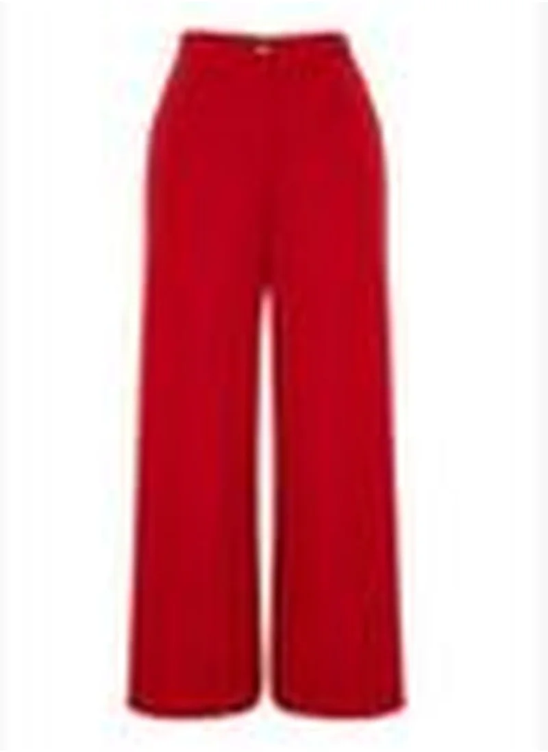 trendyol Red Wide Leg Woven Trousers with Side Buttons TWOSS20PL0398