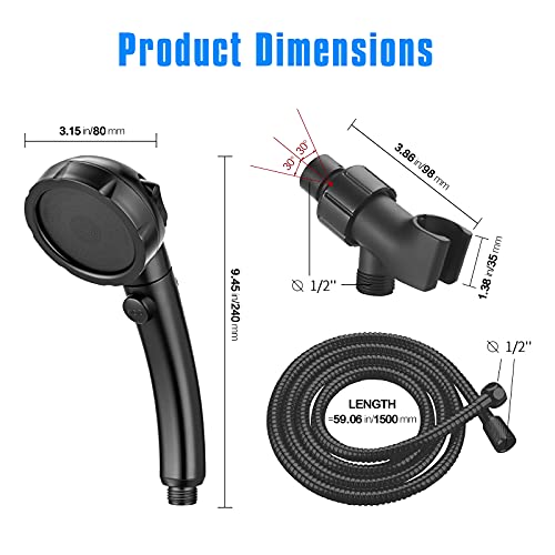 JONKEAN High Pressure Shower Head with 3 Spray Settings, Water Saving Handheld RV Shower Head with Hose and On Off Switch, Detachable Shower Heads with Hose and Angle-Adjustable Bracket (Black) - Image 5