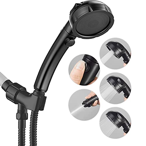 JONKEAN High Pressure Shower Head with 3 Spray Settings, Water Saving Handheld RV Shower Head with Hose and On Off Switch, Detachable Shower Heads with Hose and Angle-Adjustable Bracket (Black) - Image 1