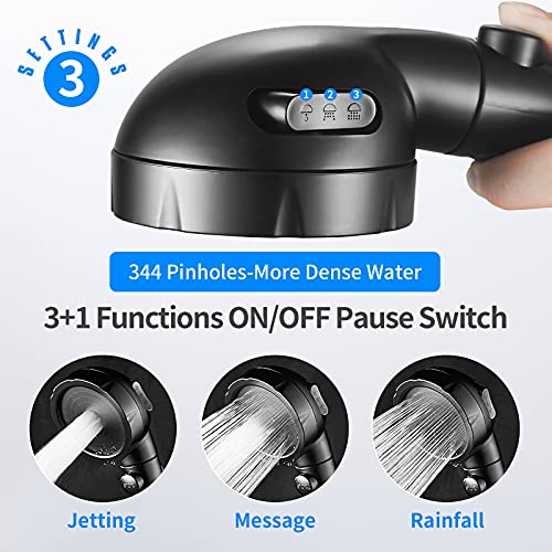 JONKEAN High Pressure Shower Head with 3 Spray Settings, Water Saving Handheld RV Shower Head with Hose and On Off Switch, Detachable Shower Heads with Hose and Angle-Adjustable Bracket (Black) - Image 3