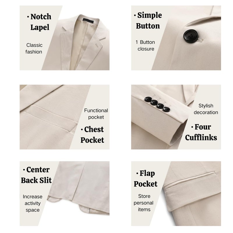 UNINUKOO Mens 2 Piece Suit Linen Summer Top Blazer Pants Sets Beach Wedding Wear Vacation Prom Suits for Men US Size L Beige - Image 3