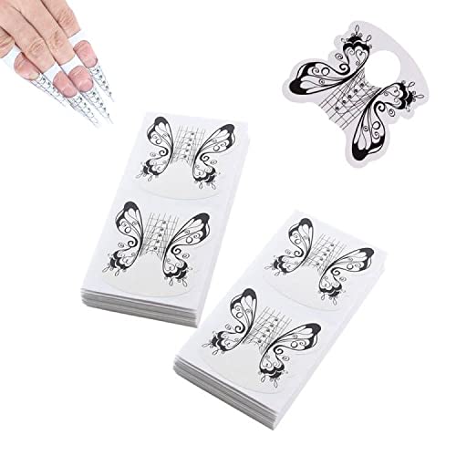 VNC 200 Pcs Nail Form Guide Acrylic Tip Extension Forms Black And White Color Sticker Rroll Manicure Tool for Acrylic UV Gel Nail Art Tips Butterfly Shape Long Nail Extension Bluider Forms