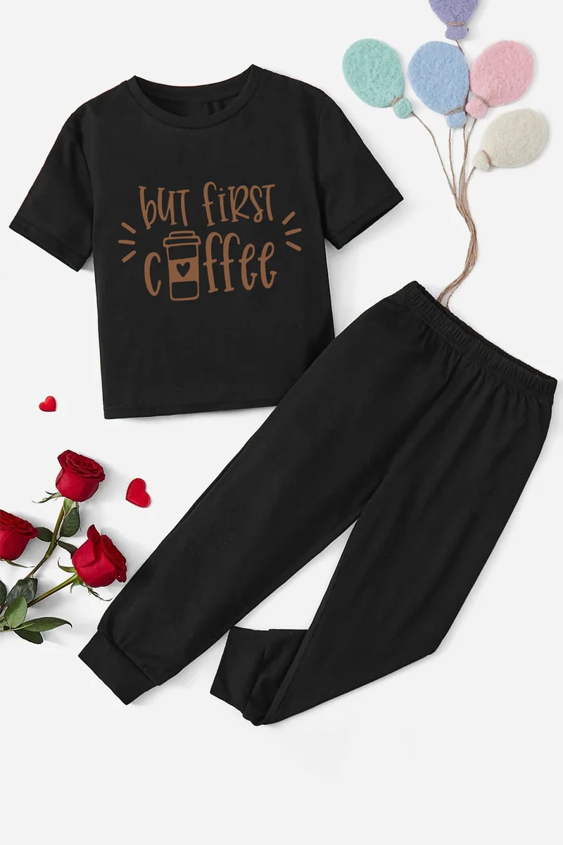 ONLYTRENDWEAR Childrens Coffee Bottom - Top Tracksuit Set 3-4 Years Old Black