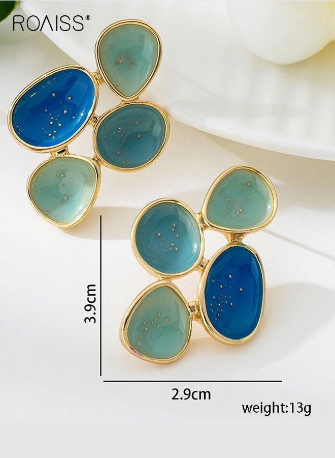 roaiss Ladies' Vintage Earrings, Geometric Oval Design Niche Studs, Minimalist Creative Color-Blocking Alloy Drip Metal Drop Earrings, Perfect for Banquets, Vacations, and Dates, Blue-Green - Image 5