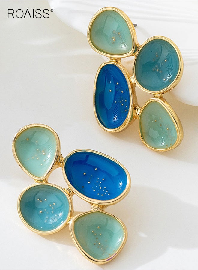 roaiss Ladies' Vintage Earrings, Geometric Oval Design Niche Studs, Minimalist Creative Color-Blocking Alloy Drip Metal Drop Earrings, Perfect for Banquets, Vacations, and Dates, Blue-Green - Image 4