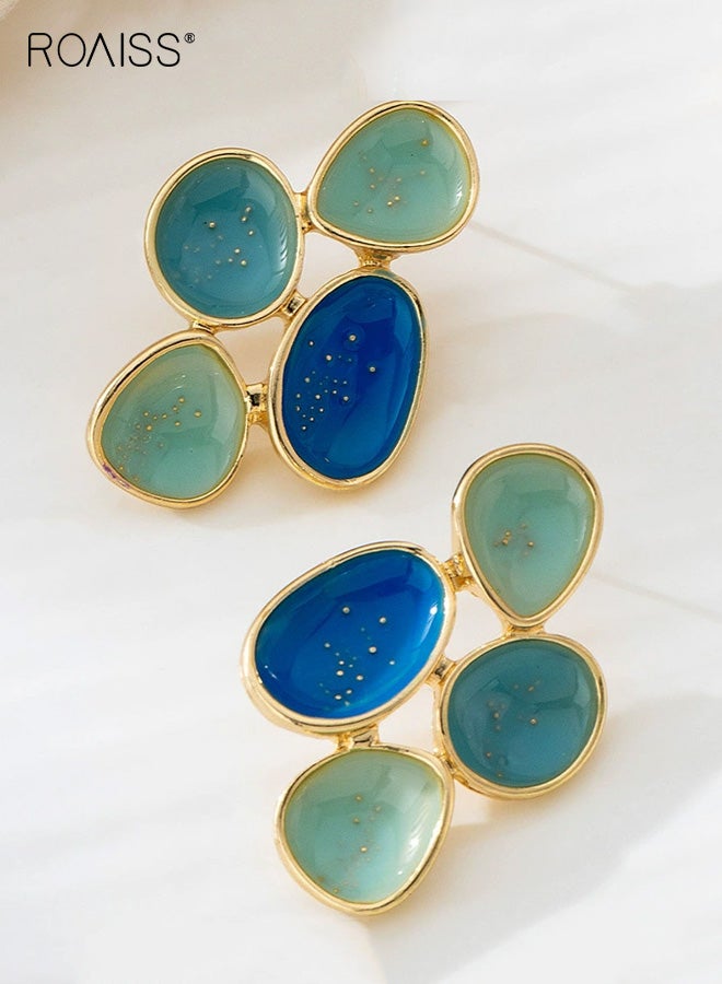 roaiss Ladies' Vintage Earrings, Geometric Oval Design Niche Studs, Minimalist Creative Color-Blocking Alloy Drip Metal Drop Earrings, Perfect for Banquets, Vacations, and Dates, Blue-Green - Image 1