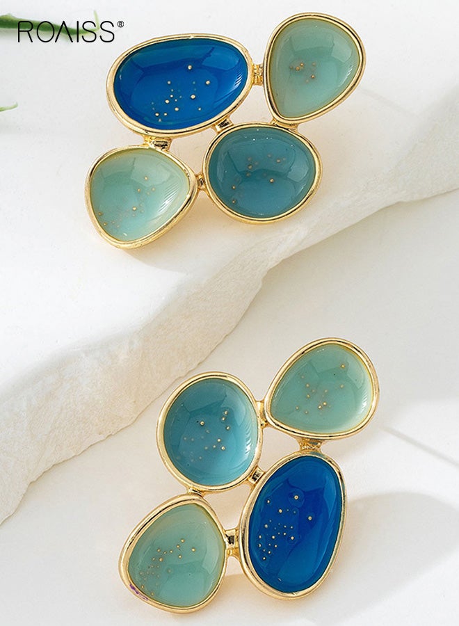 roaiss Ladies' Vintage Earrings, Geometric Oval Design Niche Studs, Minimalist Creative Color-Blocking Alloy Drip Metal Drop Earrings, Perfect for Banquets, Vacations, and Dates, Blue-Green - Image 3