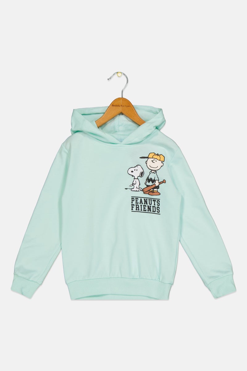 Peanuts هودي طويل الأكمام بطبعة جرافيك للأولاد، نعناعي - Image 2