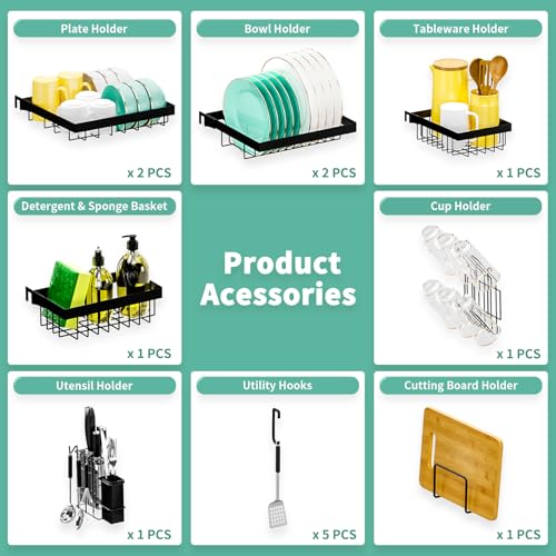 HOWDIA Over The Sink Dish Drying Rack,Expandable Length 3-Tier Large Stainless Steel Over The Sink Dish Rack with 6 Baskets, Utensil Holder Dish Drainers for Kitchen Counter - Image 5