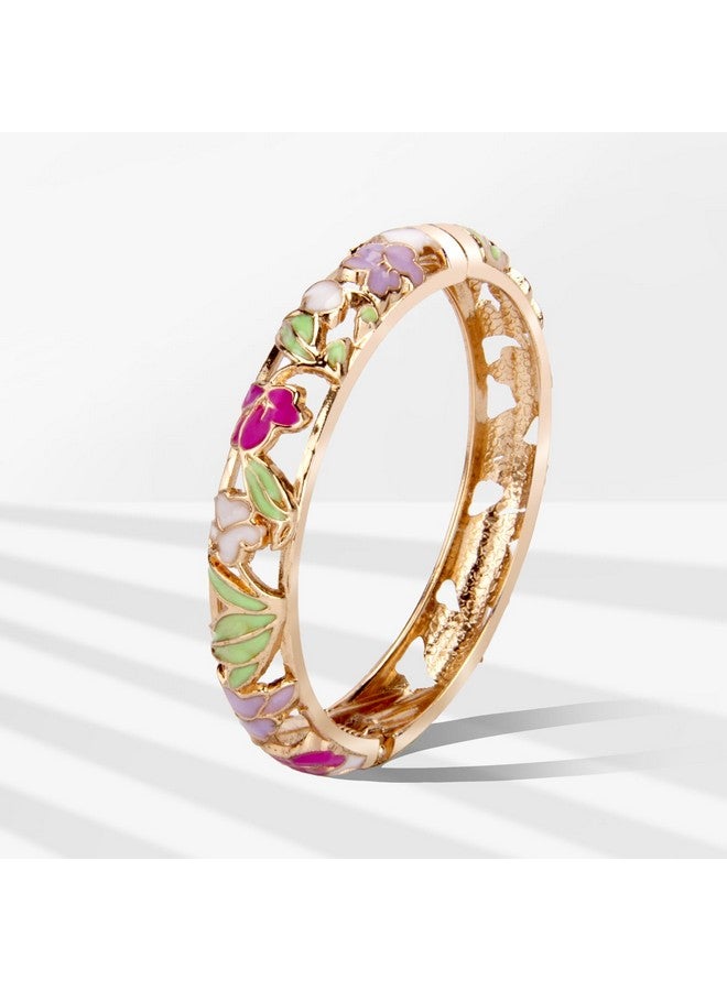 UJOY Womens Enamel Bangle Bracelets Lotus Design Hollow Rose For Lady - Image 3