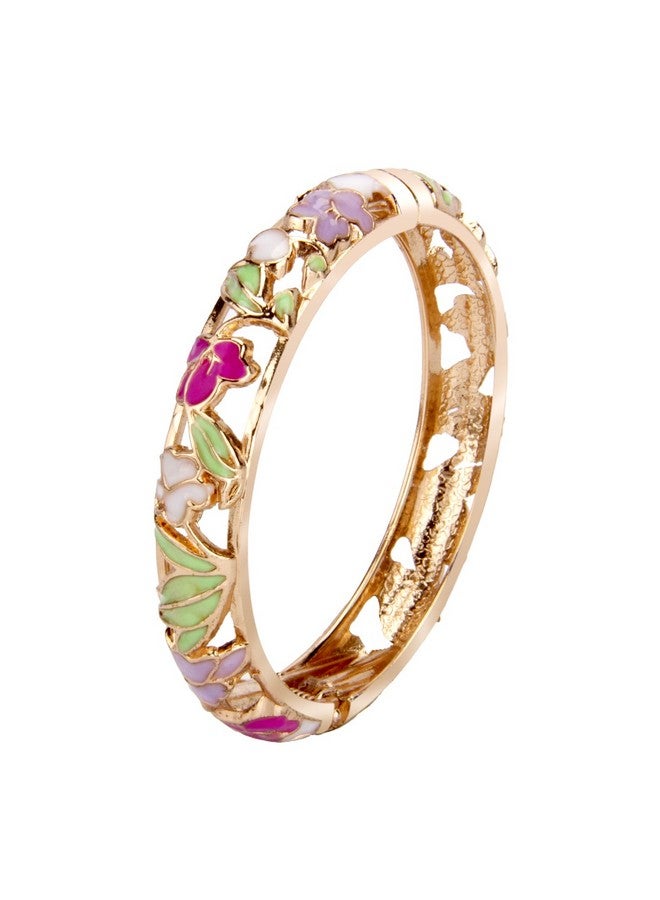 UJOY Womens Enamel Bangle Bracelets Lotus Design Hollow Rose For Lady - Image 1