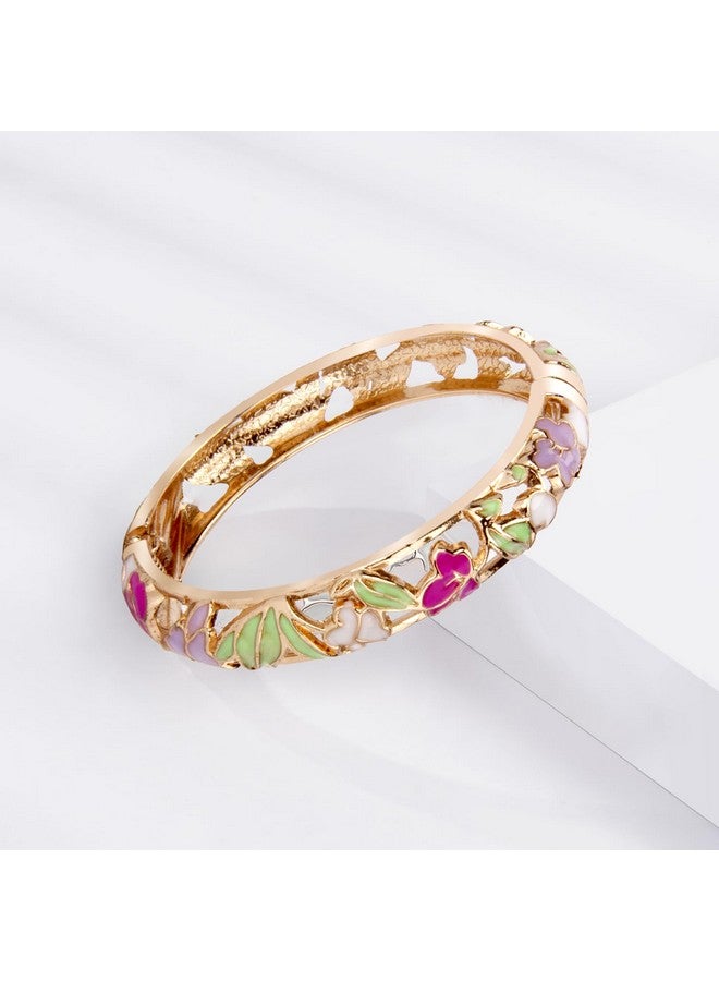 UJOY Womens Enamel Bangle Bracelets Lotus Design Hollow Rose For Lady - Image 4