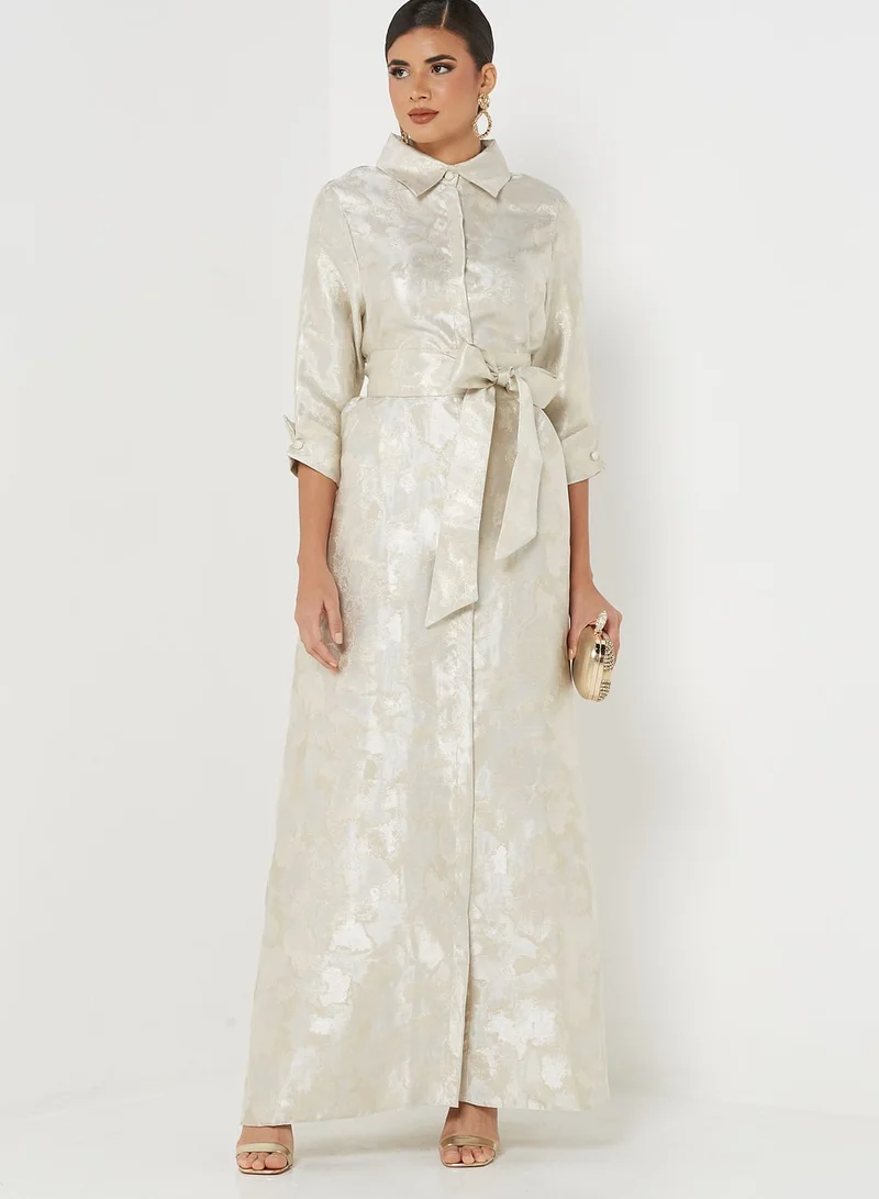 Brocade Belted Dress