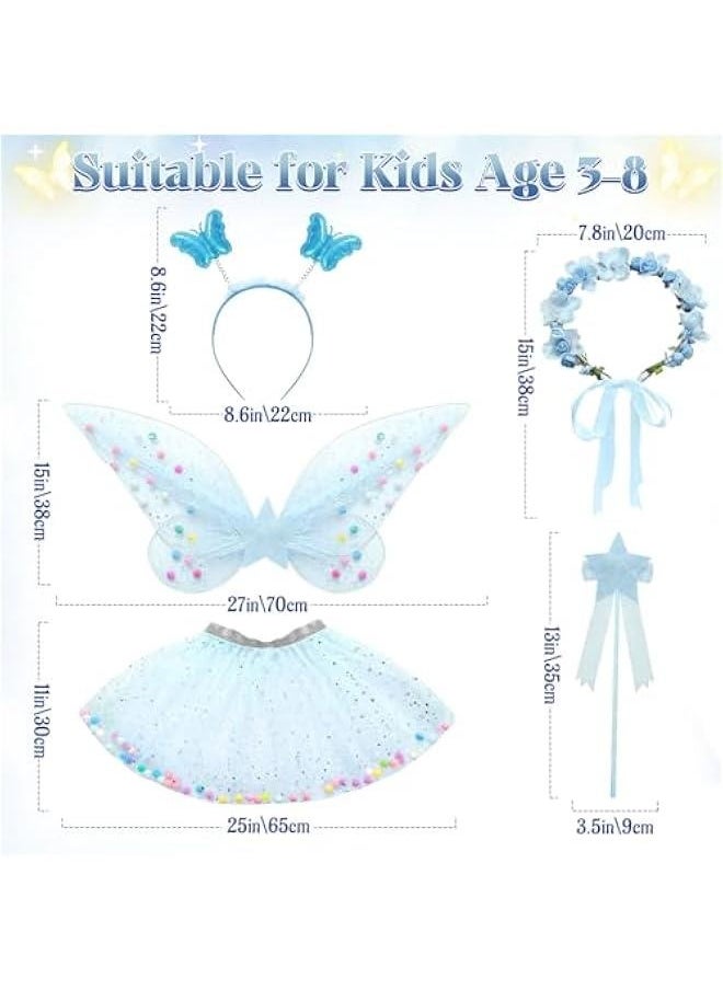 Generic 5pcs Girls Fairy Wings Costume Kids Toddler Butterfly Wings with Wand Tutu Skirt Crown Headband Halloween Dress Up Gift  - Image 5