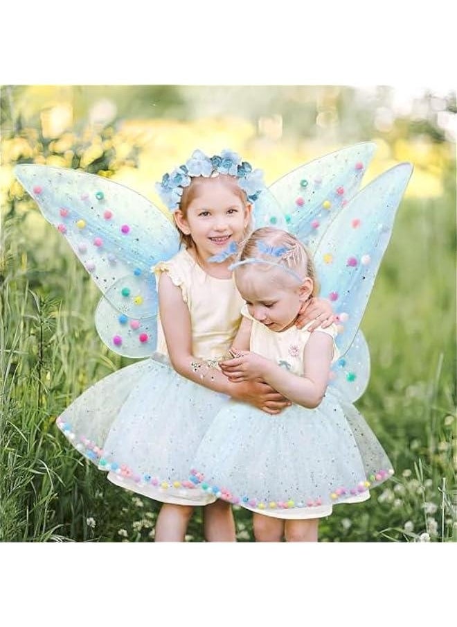 Generic 5pcs Girls Fairy Wings Costume Kids Toddler Butterfly Wings with Wand Tutu Skirt Crown Headband Halloween Dress Up Gift  - Image 2