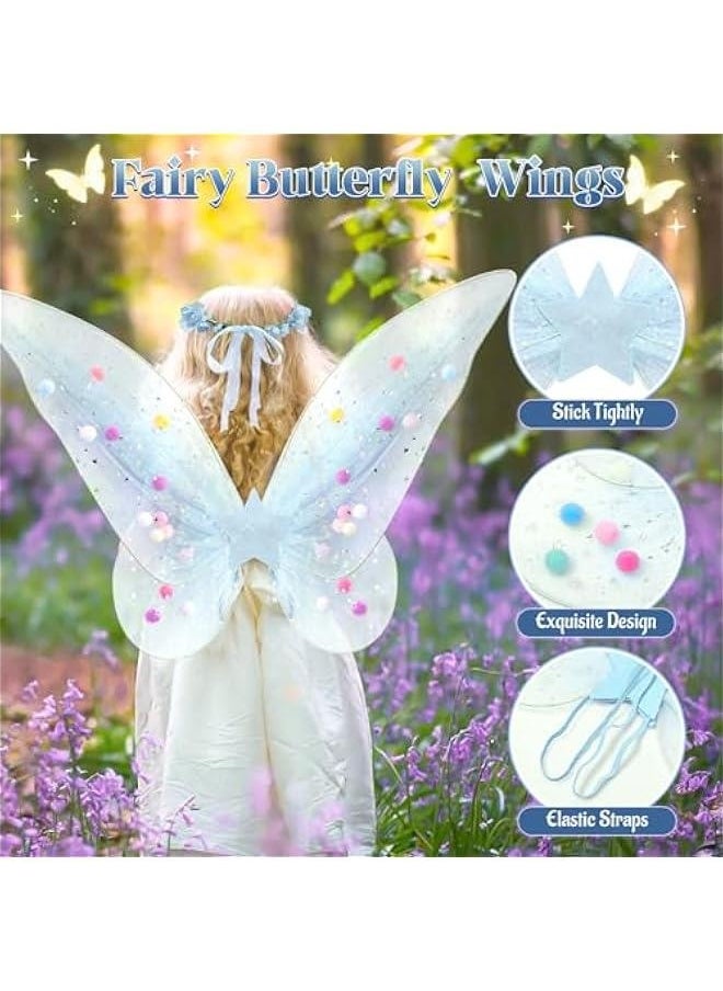 Generic 5pcs Girls Fairy Wings Costume Kids Toddler Butterfly Wings with Wand Tutu Skirt Crown Headband Halloween Dress Up Gift  - Image 3